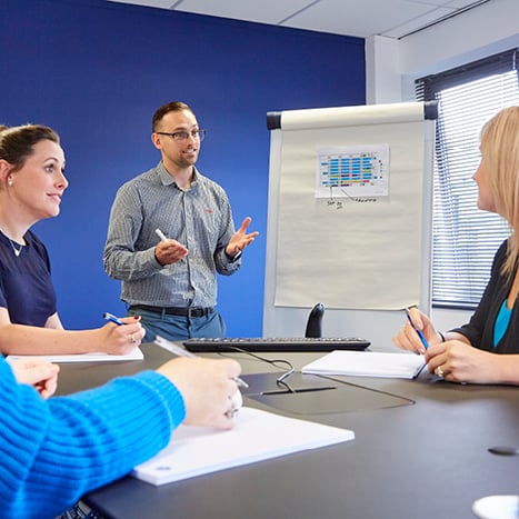 Associate giving a presentation in a conference room