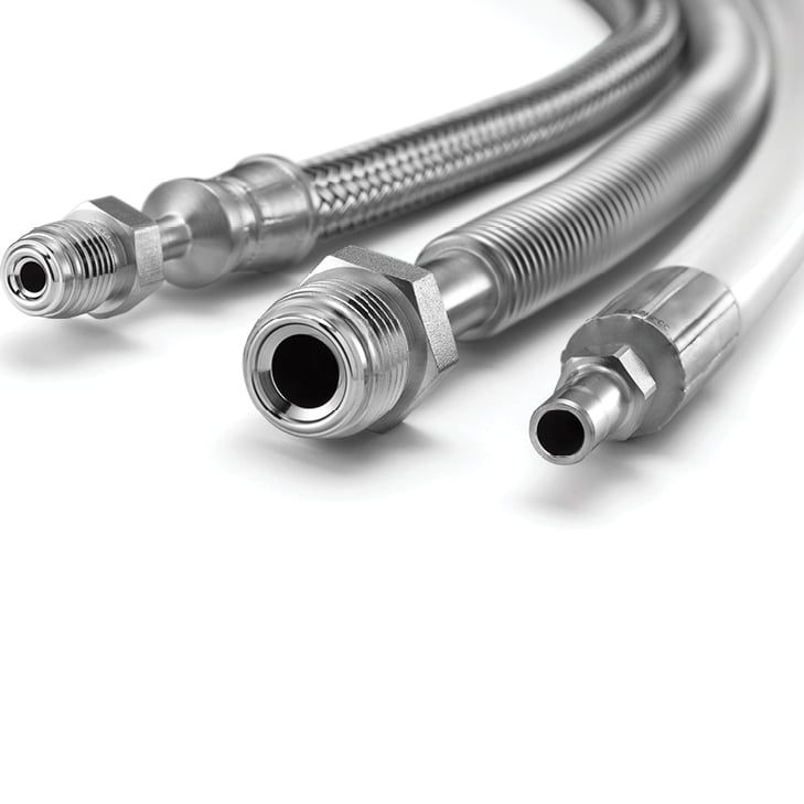 Closeup of hose with end connections